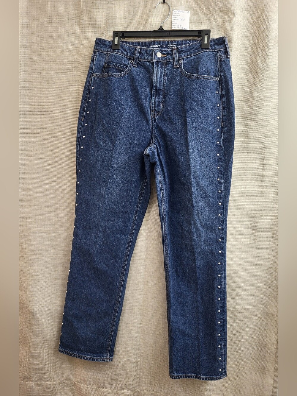 Old Navy Women's Extra High Rise Straight Blue Denim Jeans Size 12‎ Studded